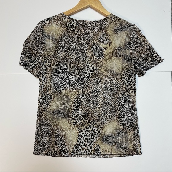 TRADITION mixed animal snake print textured short sleeve shirt size small - Picture 2 of 2